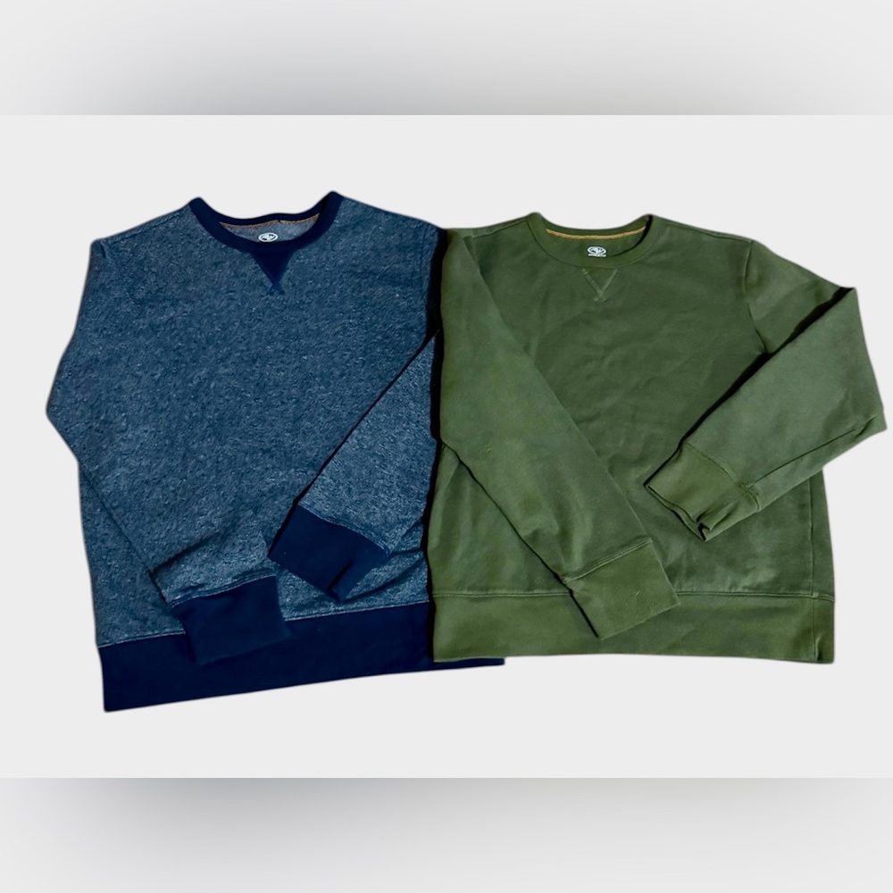 Athletic Works Boys 14/16 Blue and Olive Crewneck Sweaters